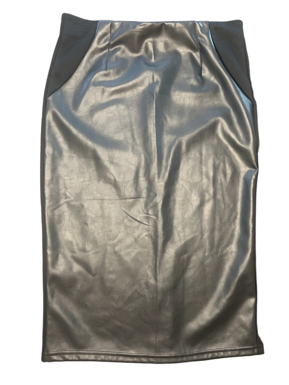 Ellen Tracy vegan leather black modern professional edgy chic Ponte skirt XS - Picture 5 of 8
